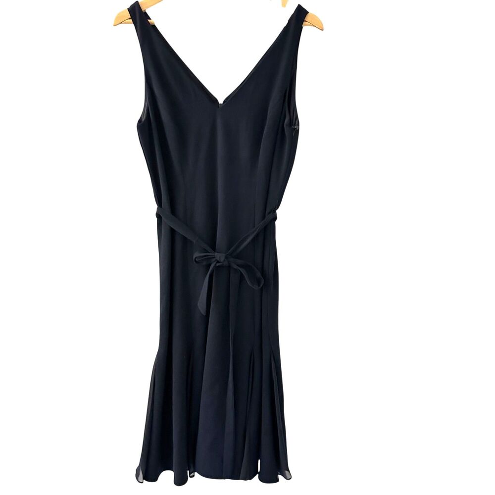 Adrianna Papell Dark Blue Moon Crepe and Chiffon Godet Evening Dress Size 10 NWT